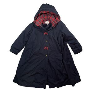 Copper Key Vintage Kids 10 Peacoat Navy Blue Plaid Faux Fur Winter Bow Jacket